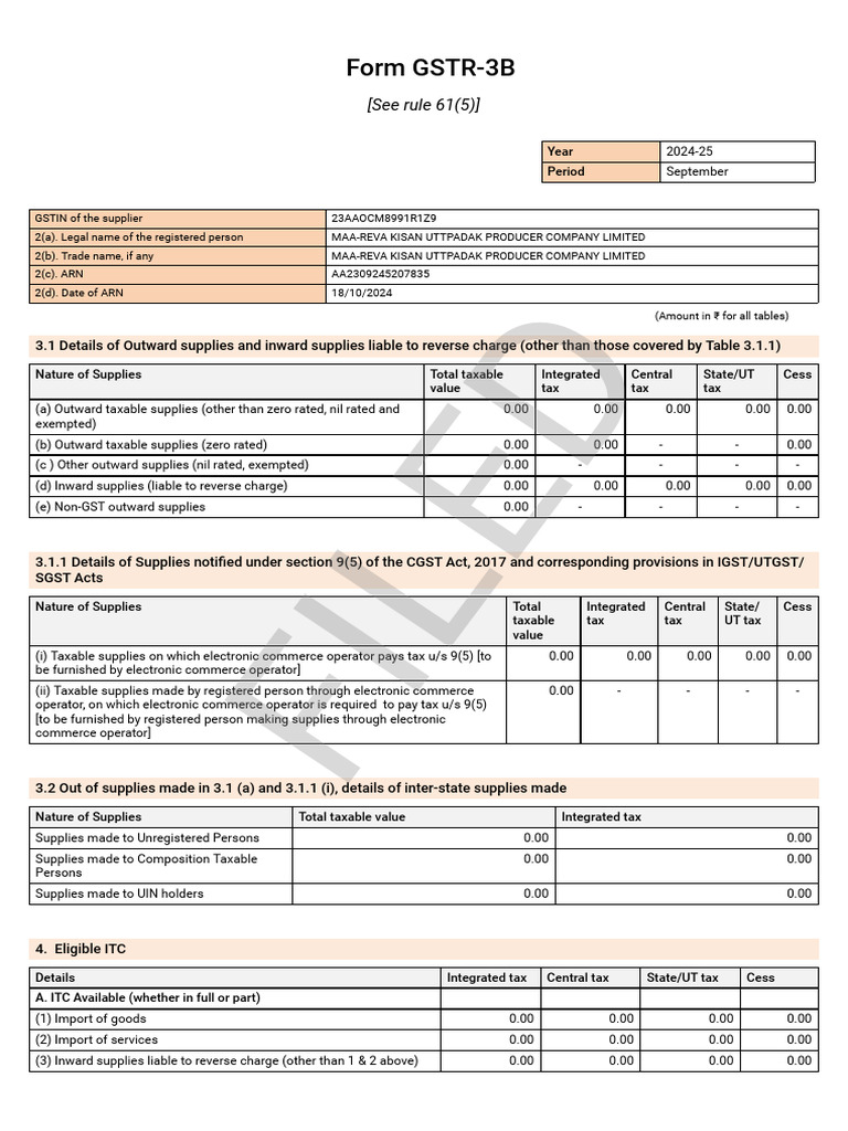 GSTR-3B Filing for September 2024 | PDF | Taxes | Value Added Tax