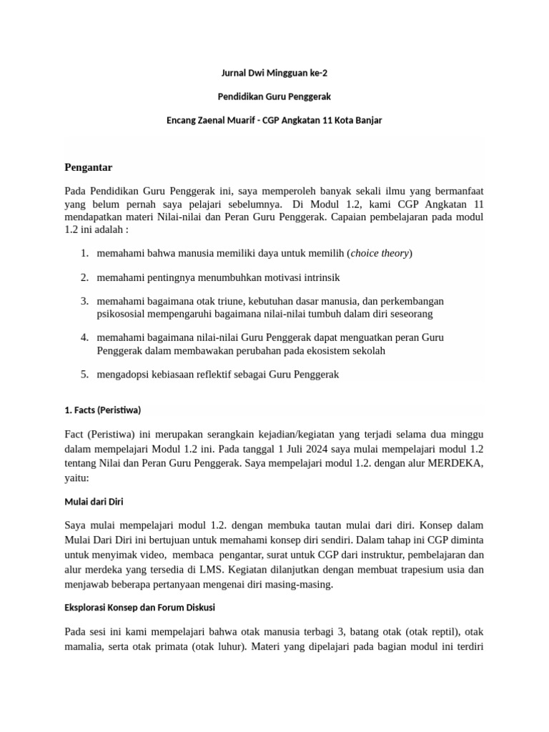 Jurnal Pembelajaran Guru Penggerak 2 | PDF | Karier & Perkembangan