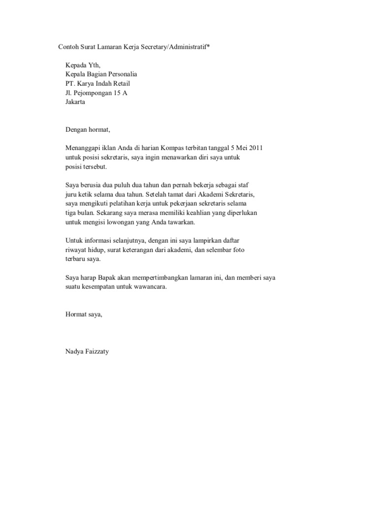 Contoh Surat Lamaran Kerja Dalam Bahasa Bali