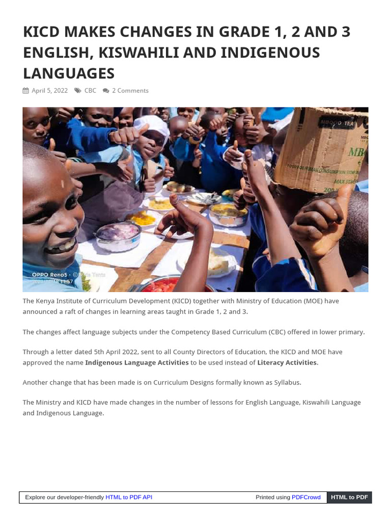 KICD Updates Grade 1-3 Language Curriculum | PDF | Curriculum