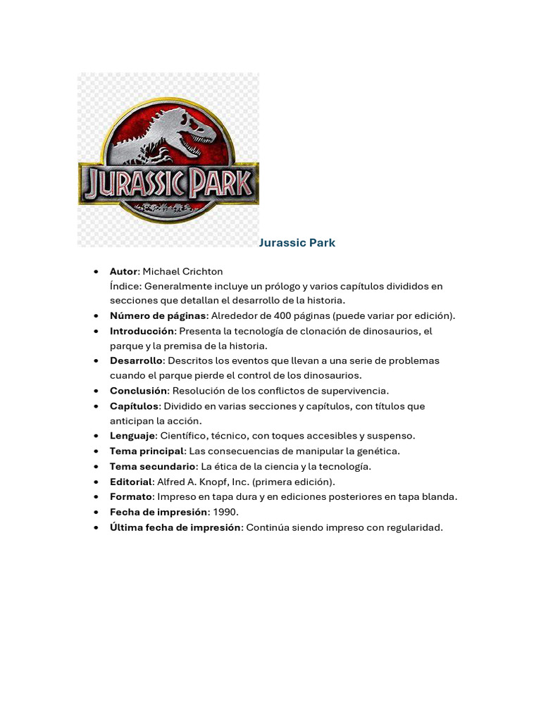 Jurassic Park | PDF | Las aventuras de Alicia en el País de las Maravillas