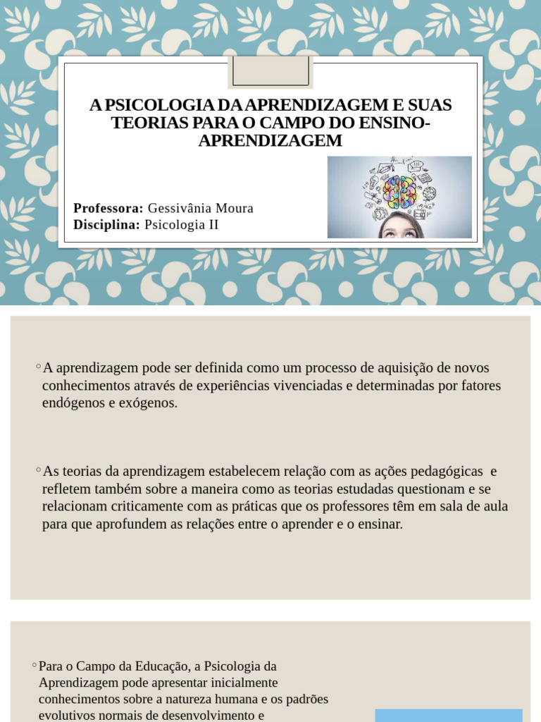 Teorias da Aprendizagem na Educação | PDF | Aprendizado | Behaviorismo