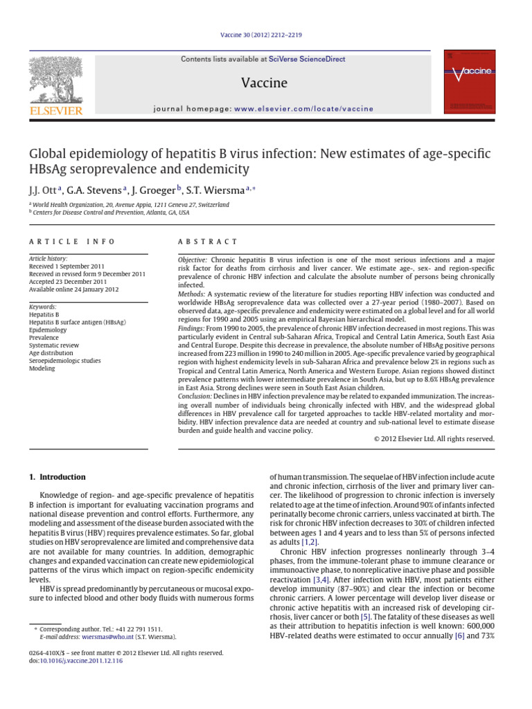 Global Epidemiology of Hepatitis B Virus Infection - 2012 | PDF ...