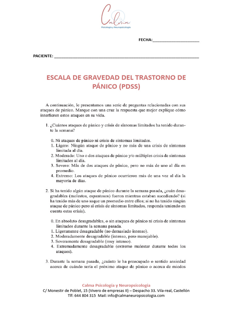 Escala de Gravedad del Trastorno de Pánico | PDF | Ciencias sociales ...