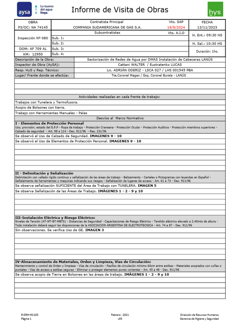 Informe de Seguridad en Obras | PDF | Equipo | La seguridad