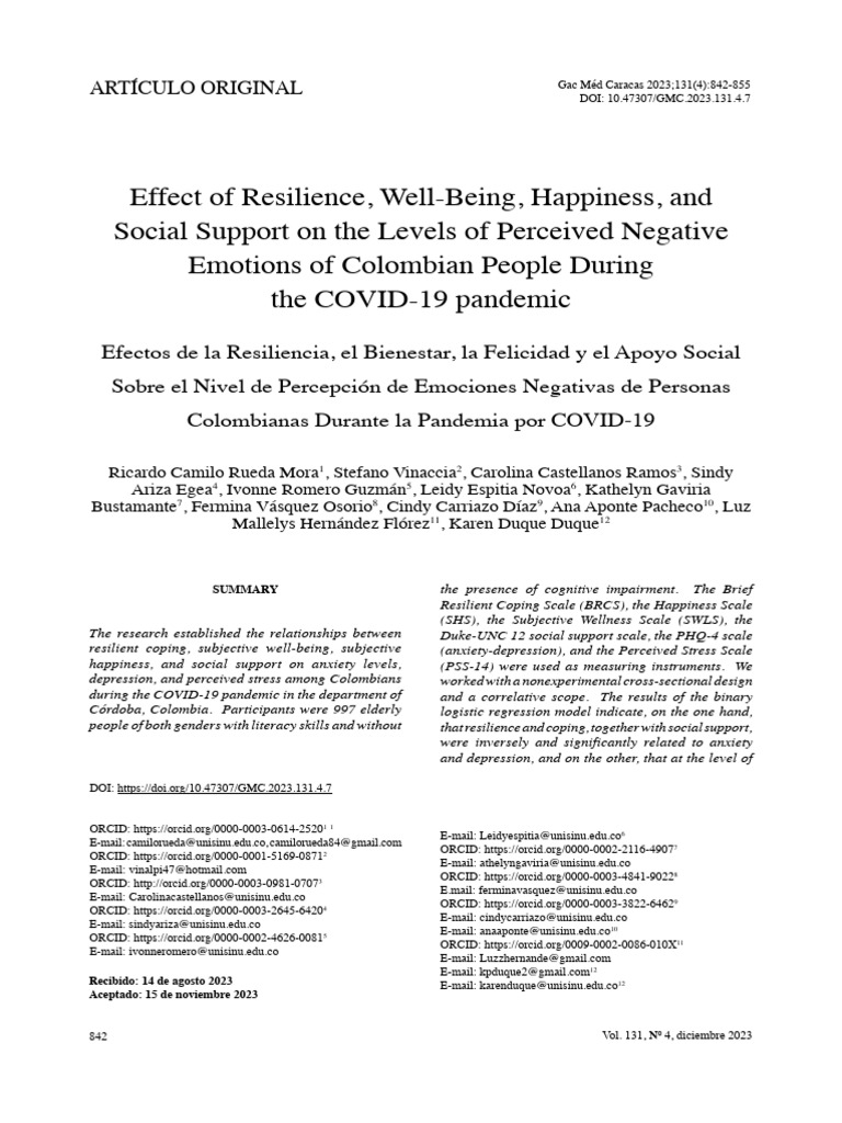 Effect of Resilience, Well-Being, Happiness, and Social Support On The ...