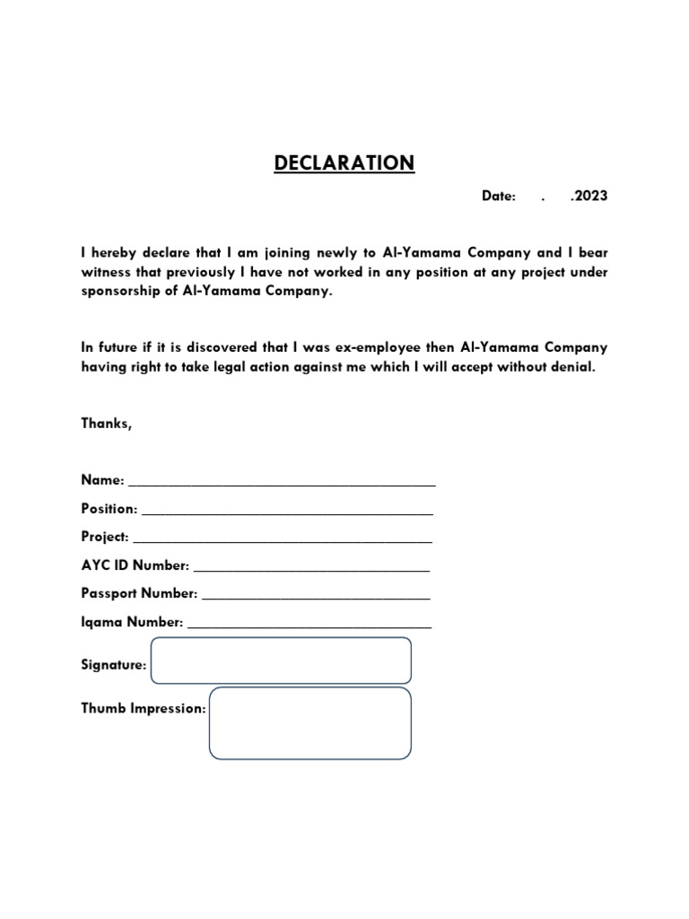 Declaration | PDF | Finance & Money Management