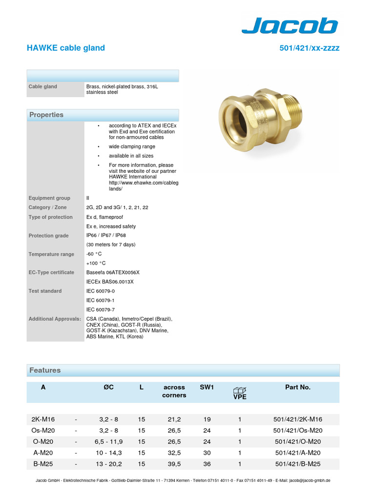 HAWKE Cable Gland Specifications | PDF | Electrical Engineering
