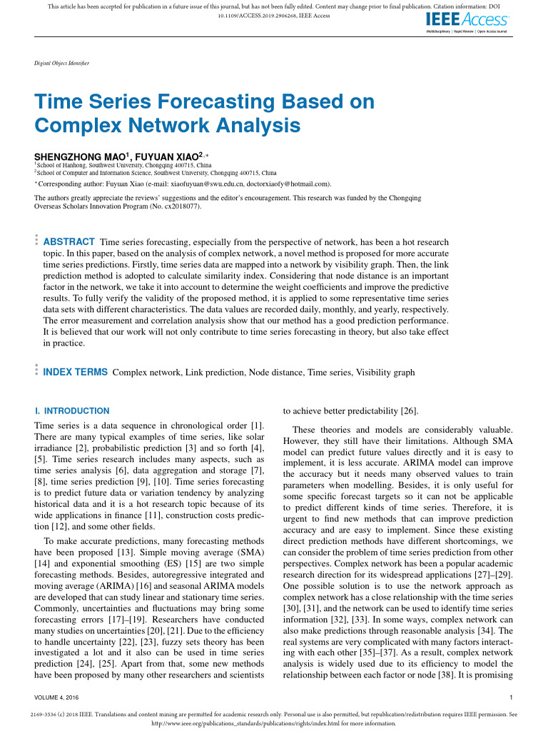Time Series Forecasting Based On Complex Network A | PDF | Forecasting ...