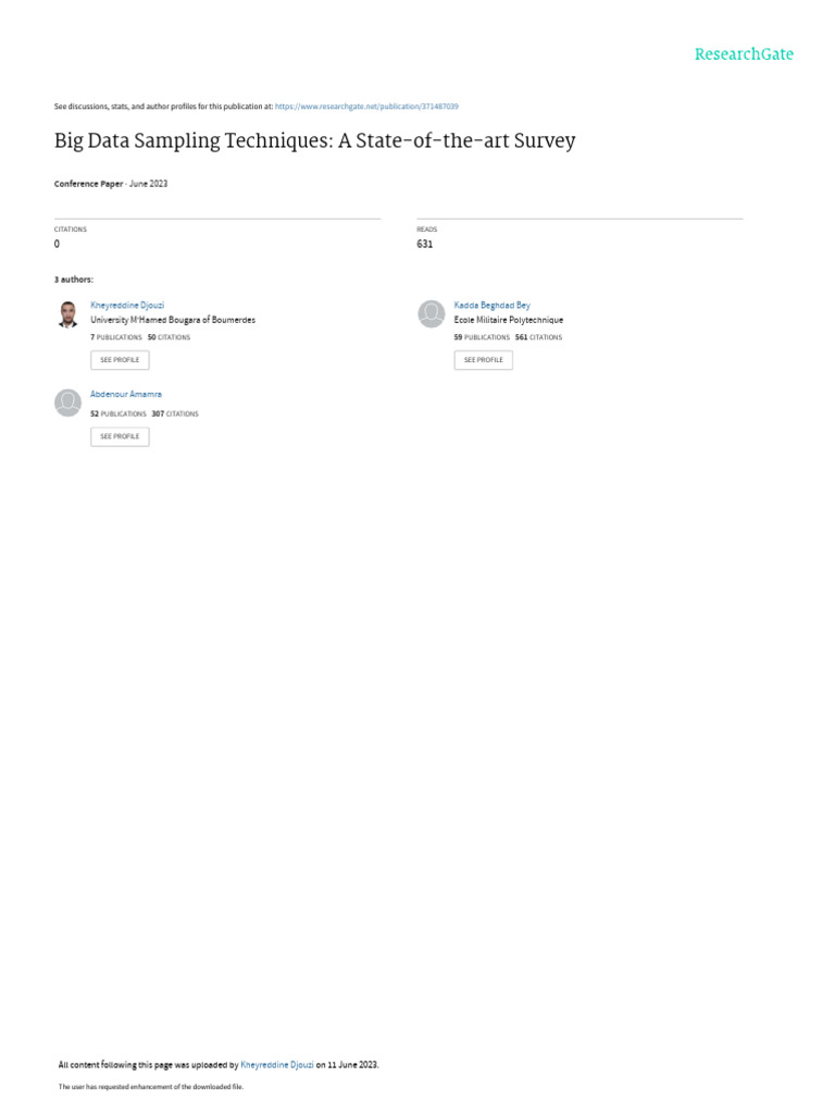 Big Data Sampling Techniques Survey | PDF | Sampling (Statistics) | Data