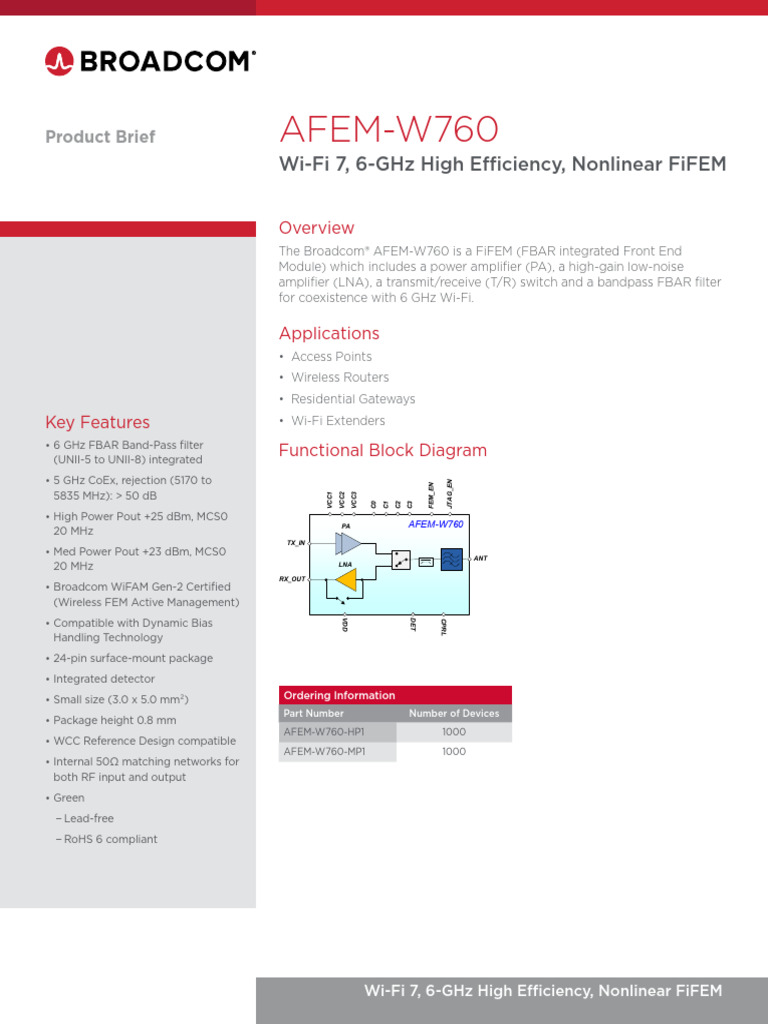 Braodcom Front End AFEM-W760-PB100 | PDF | Wi Fi | Amplifier