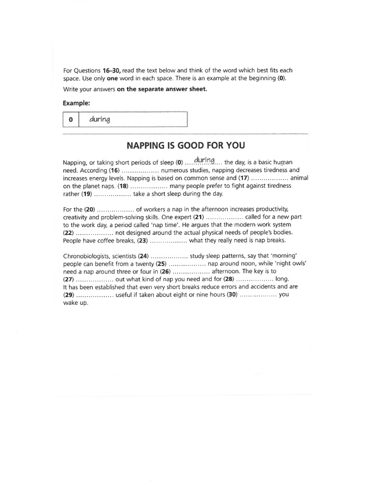 B2 First - UoE - Part 2 - Napping Is Good For You | PDF