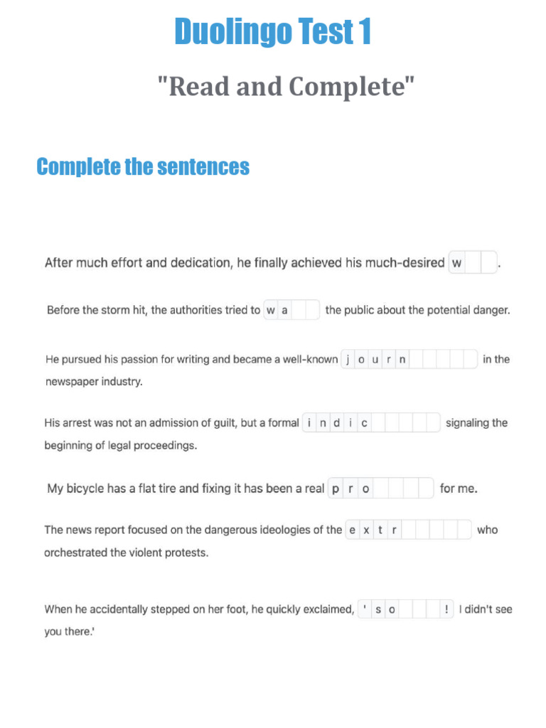 Duolingo Test 1 | PDF | Language Arts & Discipline
