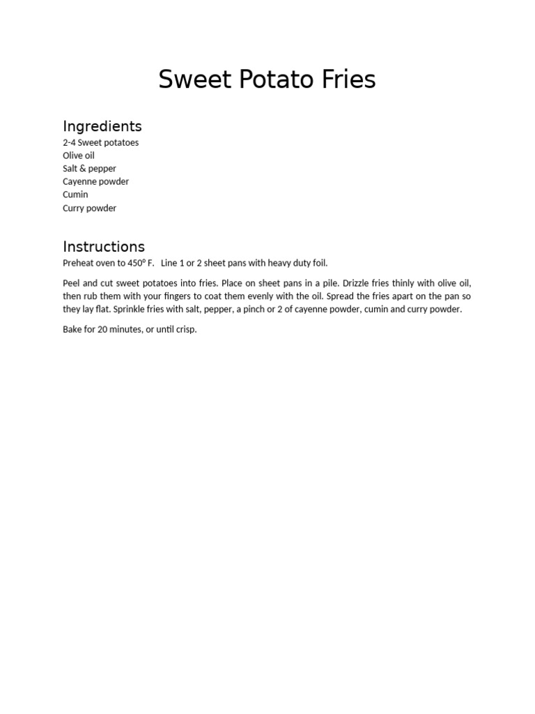 Crispy Baked Sweet Potato Fries Recipe | PDF