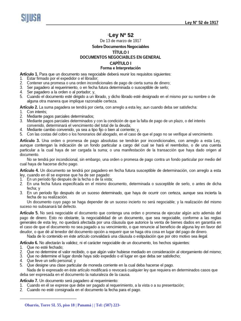 Ley 52 Documentos Negociables | PDF | Pagaré | Pagos