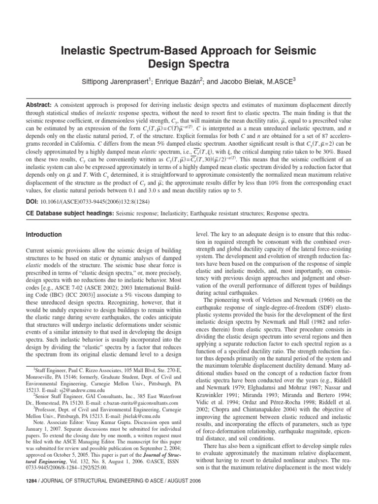 Inelastic Design Spectra for Seismic Analysis | PDF | Elasticity ...