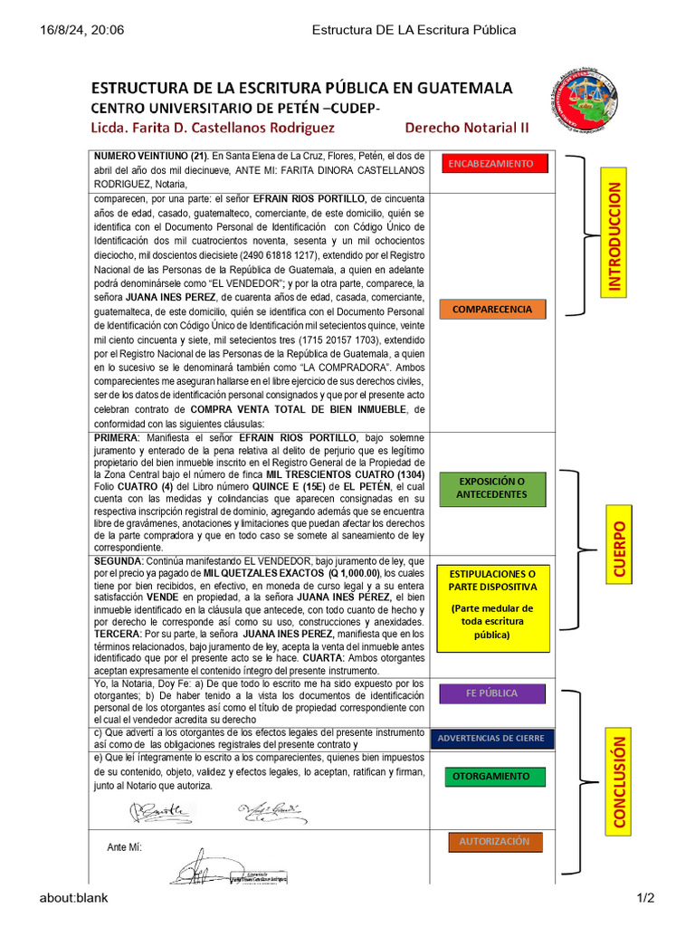Estructura DE LA Escritura Pública USAC | PDF | Guatemala