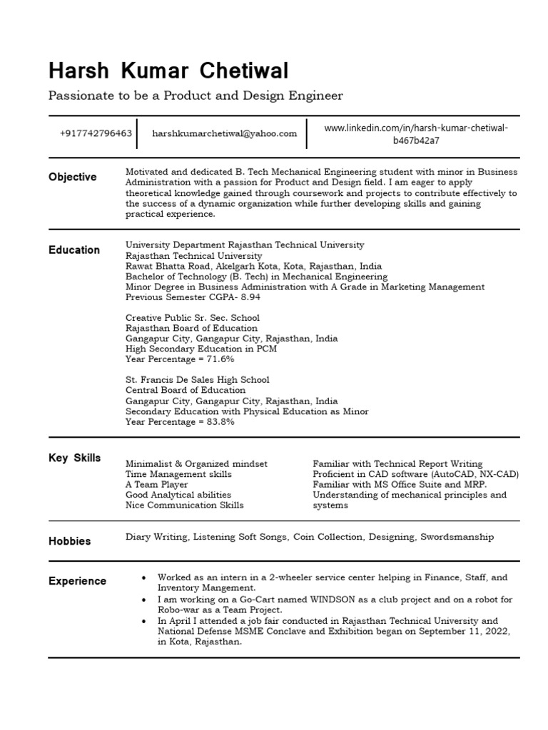 Harsh Kumar Chetiwal-CV | PDF