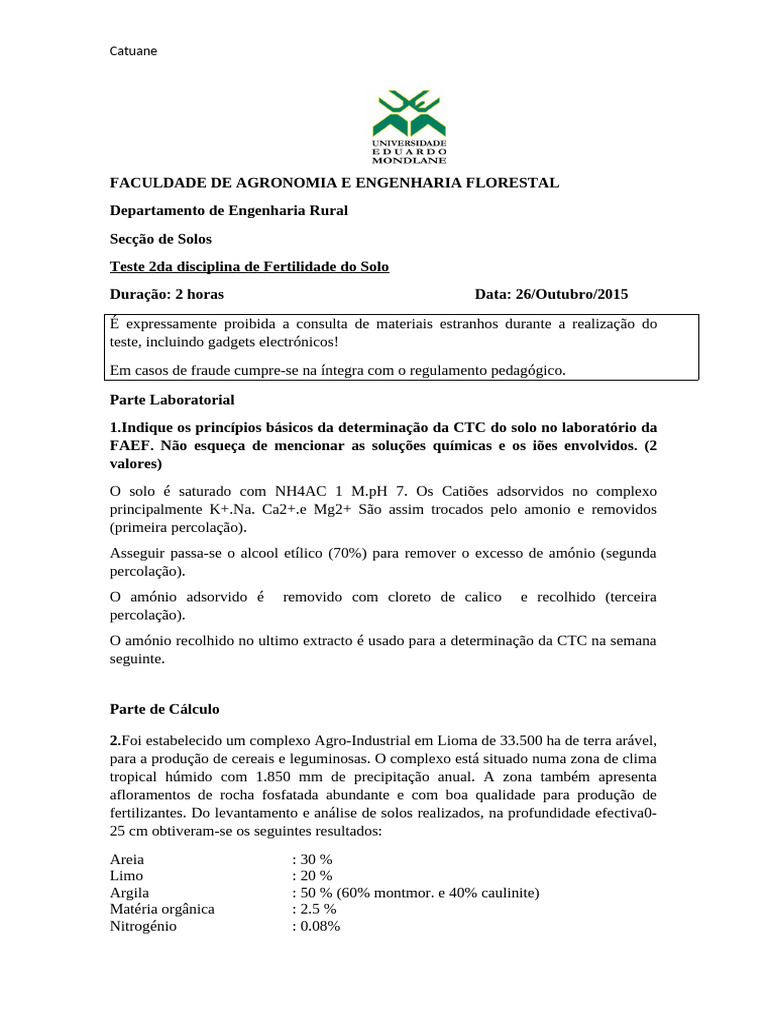 Teste de Fertilidade do Solo e CTC | PDF | Titulação | Química