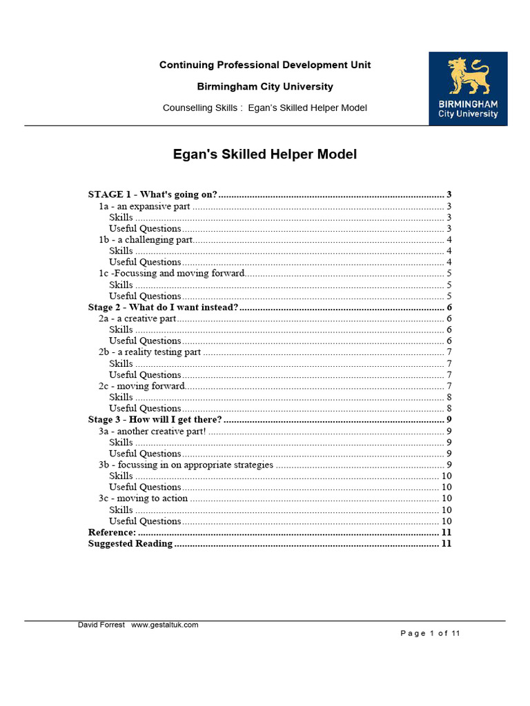 Egan's Skilled Helper Model Overview | PDF | Brainstorming | Goal
