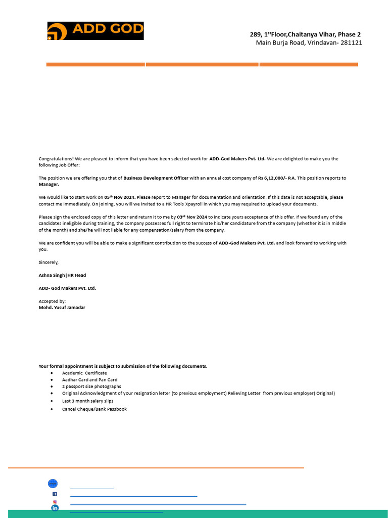 Job Offer for Business Development Officer | PDF
