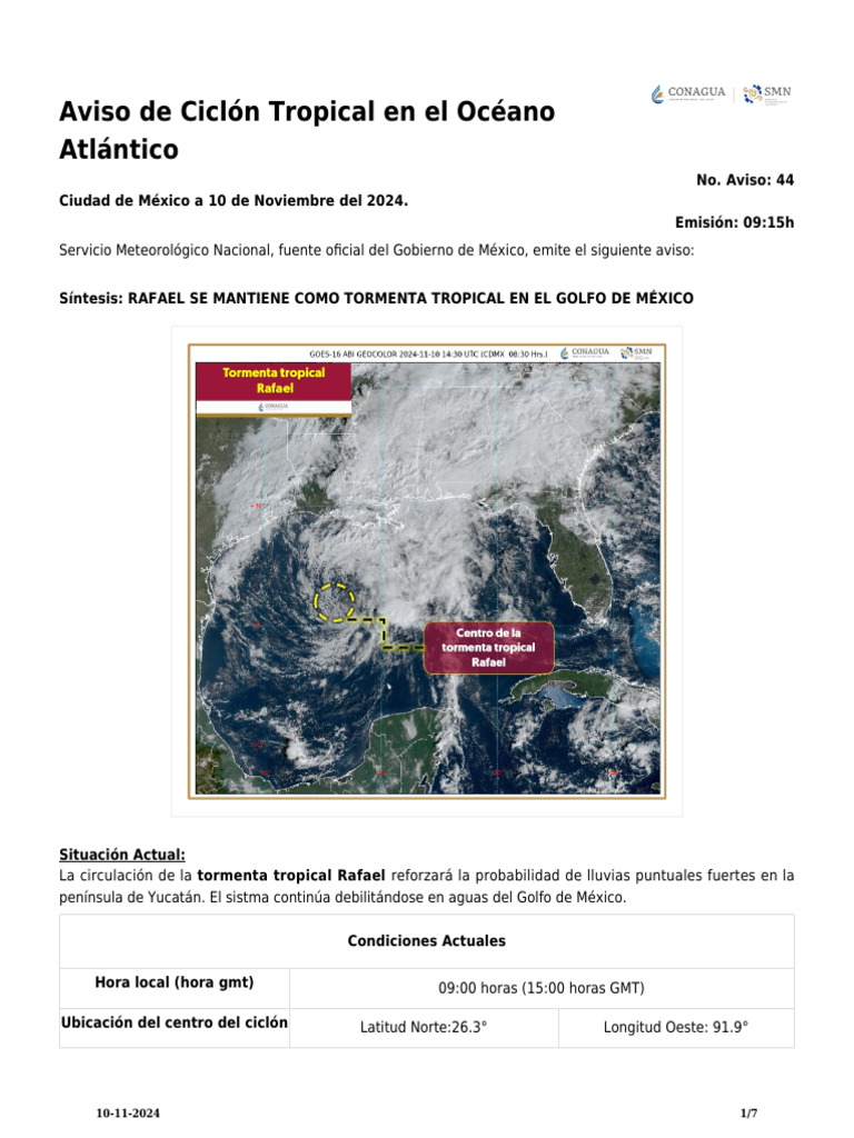 Aviso Ciclón Tropical Rafael 2024 | PDF | Clima | Hidrología