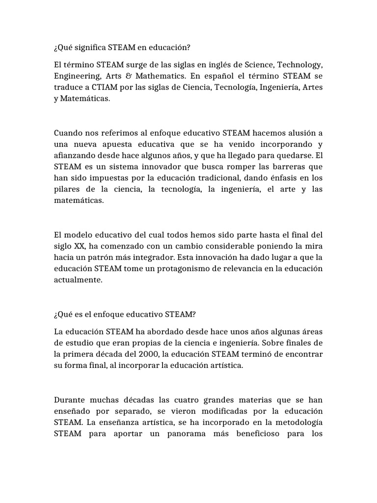 Significado y enfoque de STEAM en educación | PDF | Science