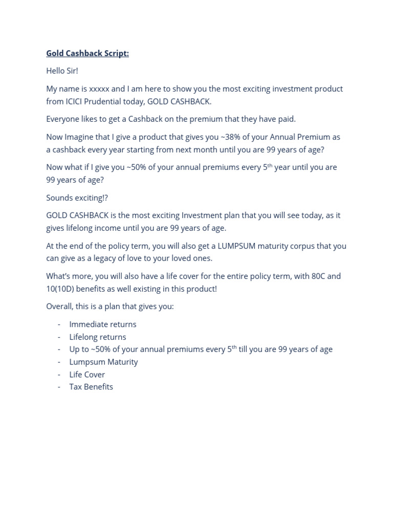 Gold Cashback Script | PDF | Business