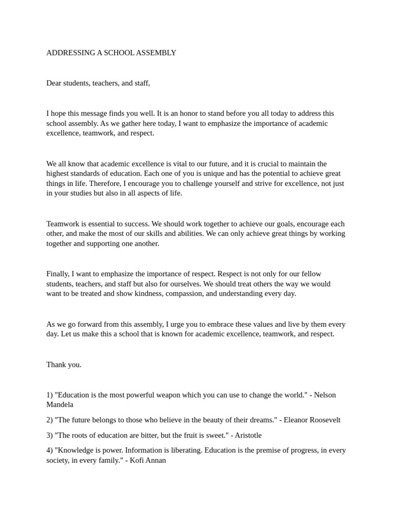 Addressing Values in School Assembly | PDF | Career & Growth | Self ...