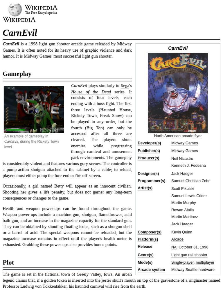 CarnEvil Wikipedia Page | PDF | Games & Activities