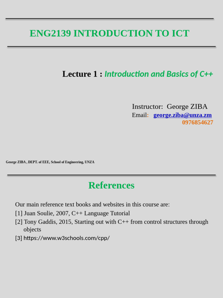 ENG2139 Lecture 1 | PDF | C++ | Computer Program