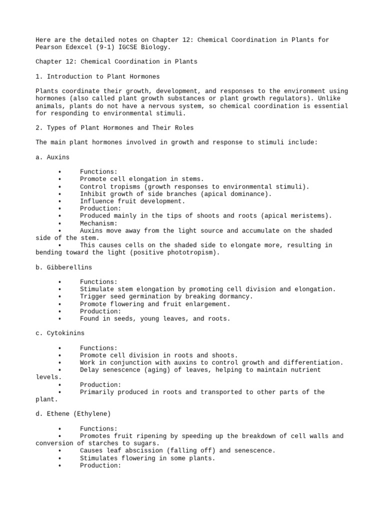 Chemical Coordination in Plants | PDF | Auxin | Plant Hormone