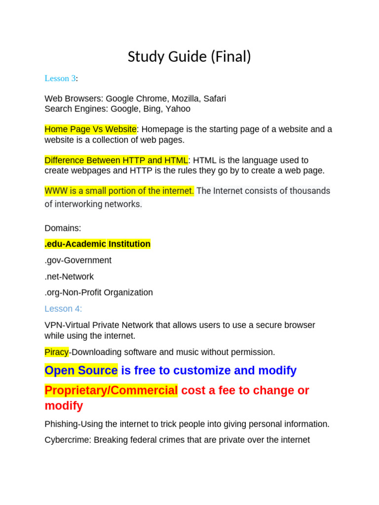 Comprehensive IT Study Guide Overview | PDF | World Wide Web | Internet ...