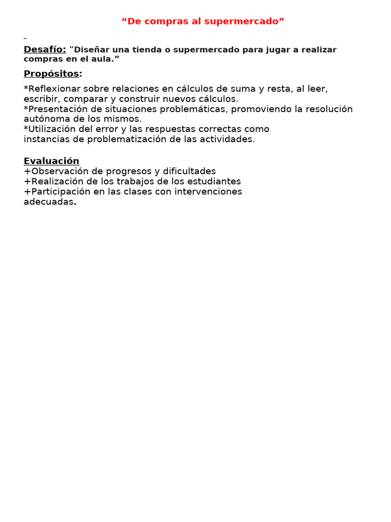 Supermercado Escolar: Aprendizaje Matemático | PDF | Billete de banco ...