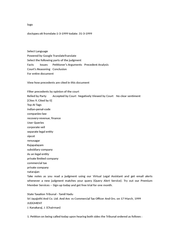 Sri jayajothi and co ltd and anr vs commercial tax officer and ors