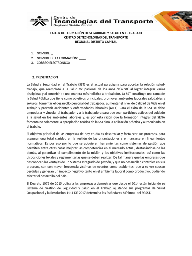 Taller de Seguridad y Salud Laboral | PDF