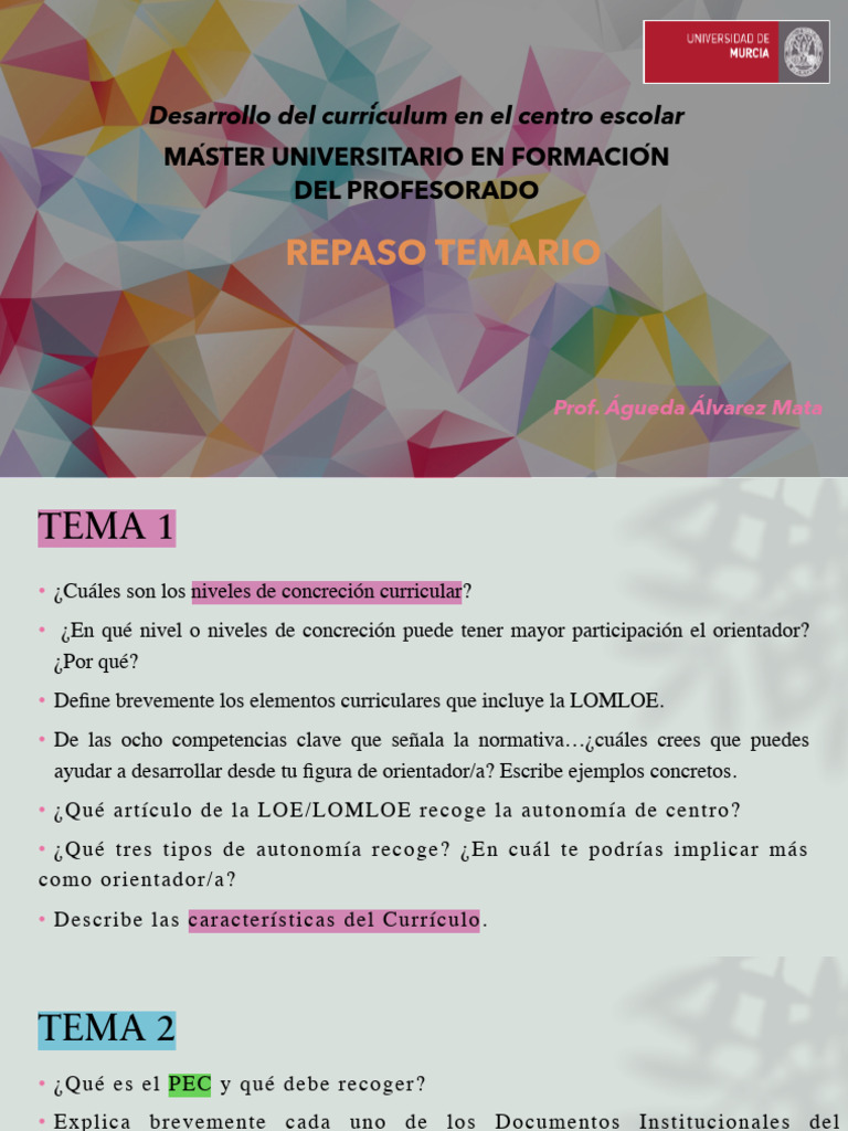 Repaso Temario | PDF | Plan de estudios | Aprendizaje