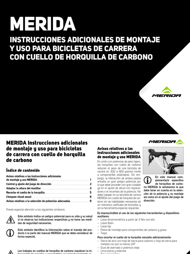 Merida Manual Carbon Fork Es | PDF | Tornillo | Rodamiento (Mecánico)