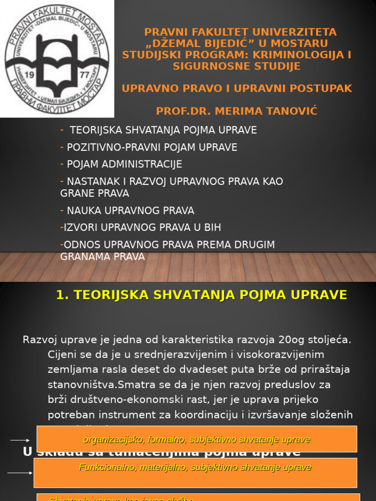 Upravno Pravo I Upravni Postupak PPT 1 Tanovic | PDF