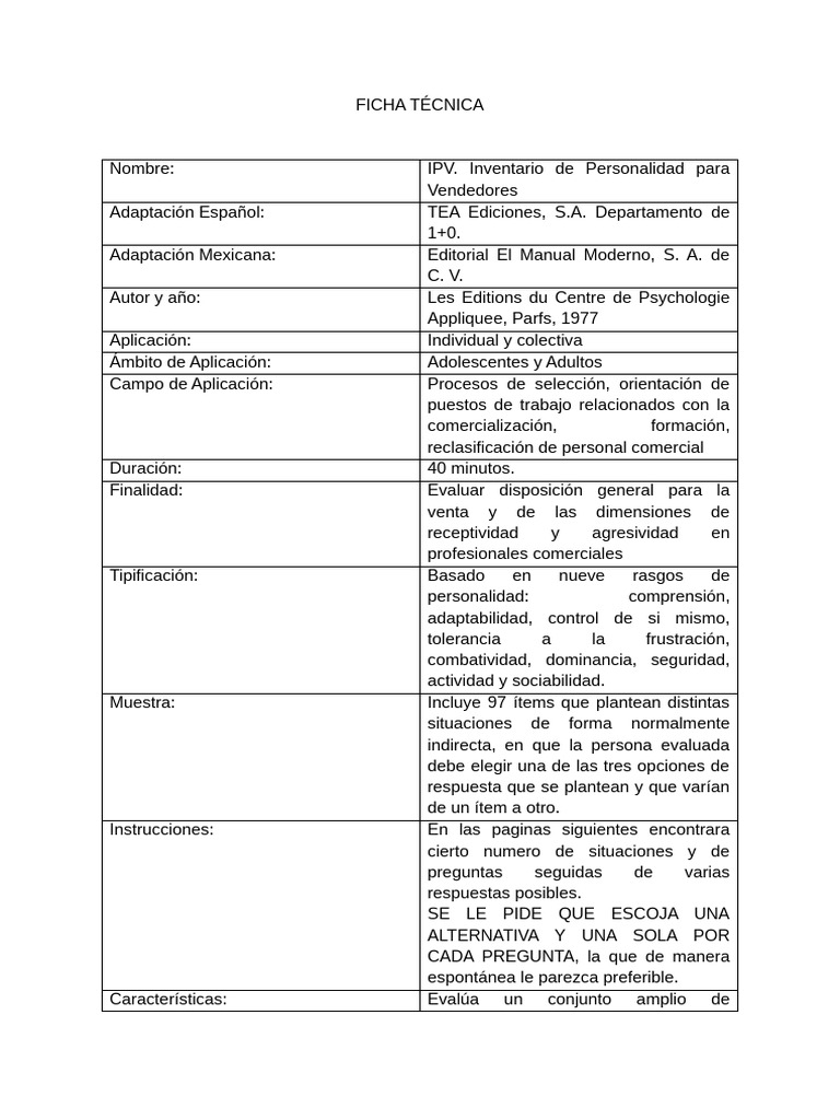 Ficha Tecnica | PDF | Crecimiento personal y profesional