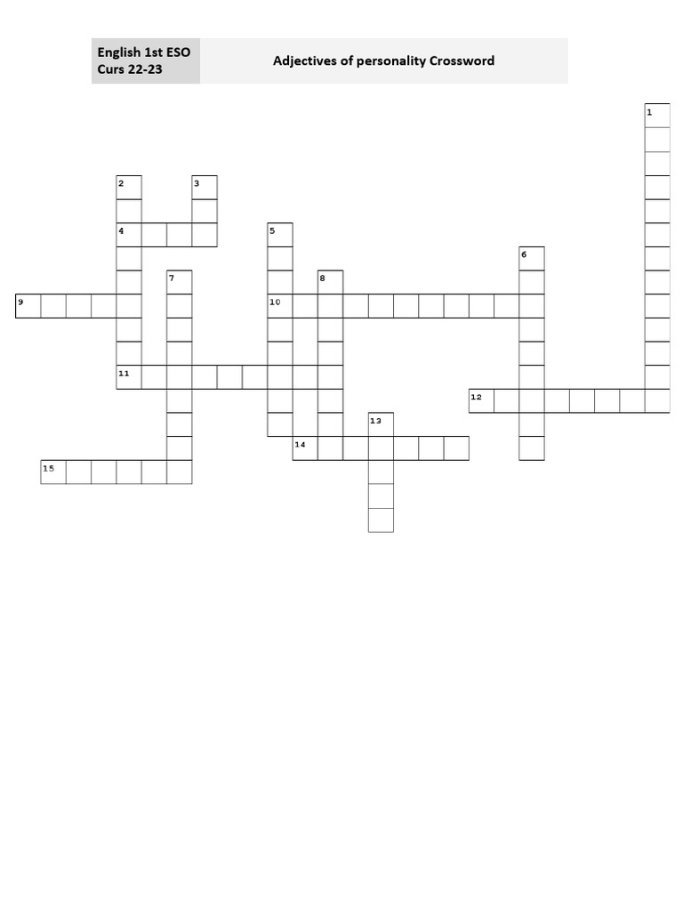 Personality Adjectives Crossword | PDF