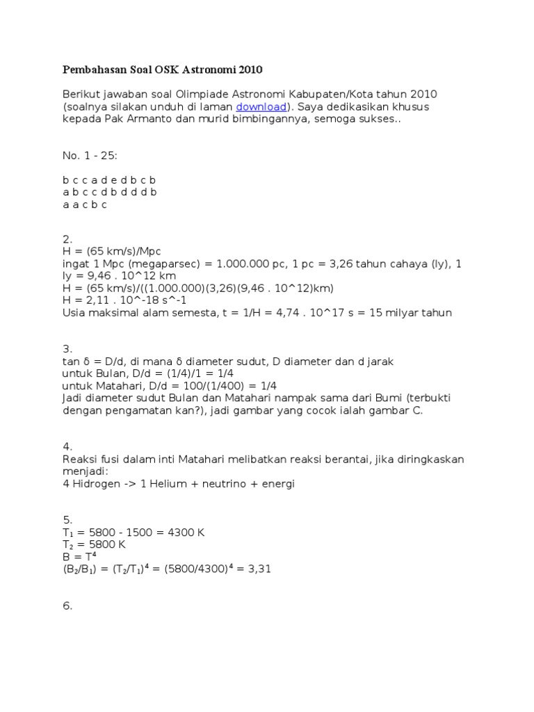 Pembahasan Soal Osk Astronomi 2010