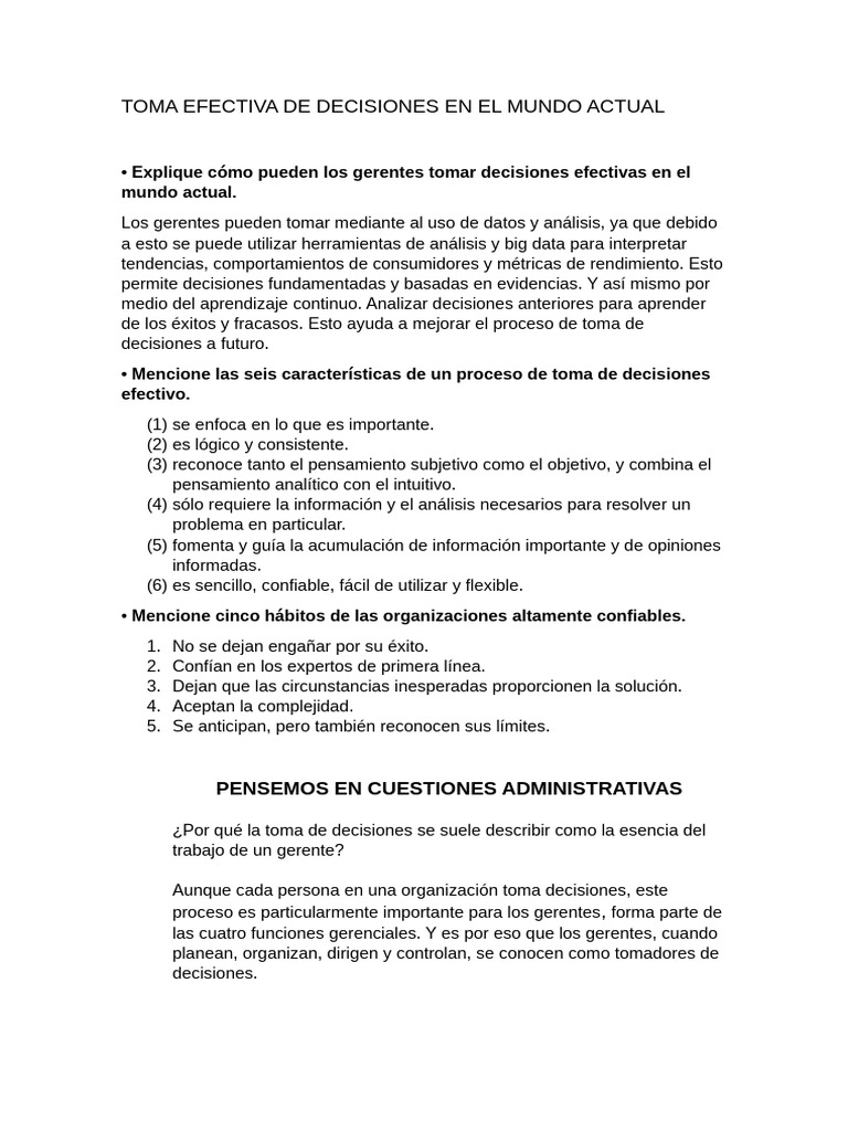 Toma Efectiva de Decisiones en El Mundo Actual | PDF | Toma de ...
