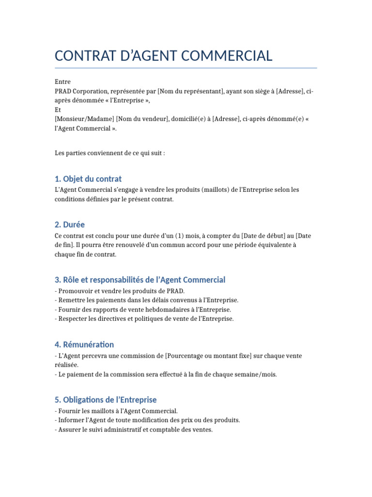 Contrat d'Agent Commercial PRAD | PDF