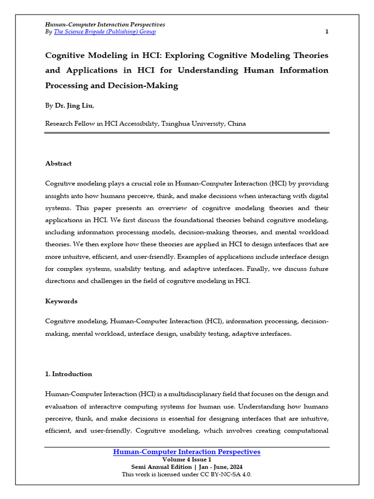 Cognitive Modeling in HCI Applications | PDF | Human–Computer ...