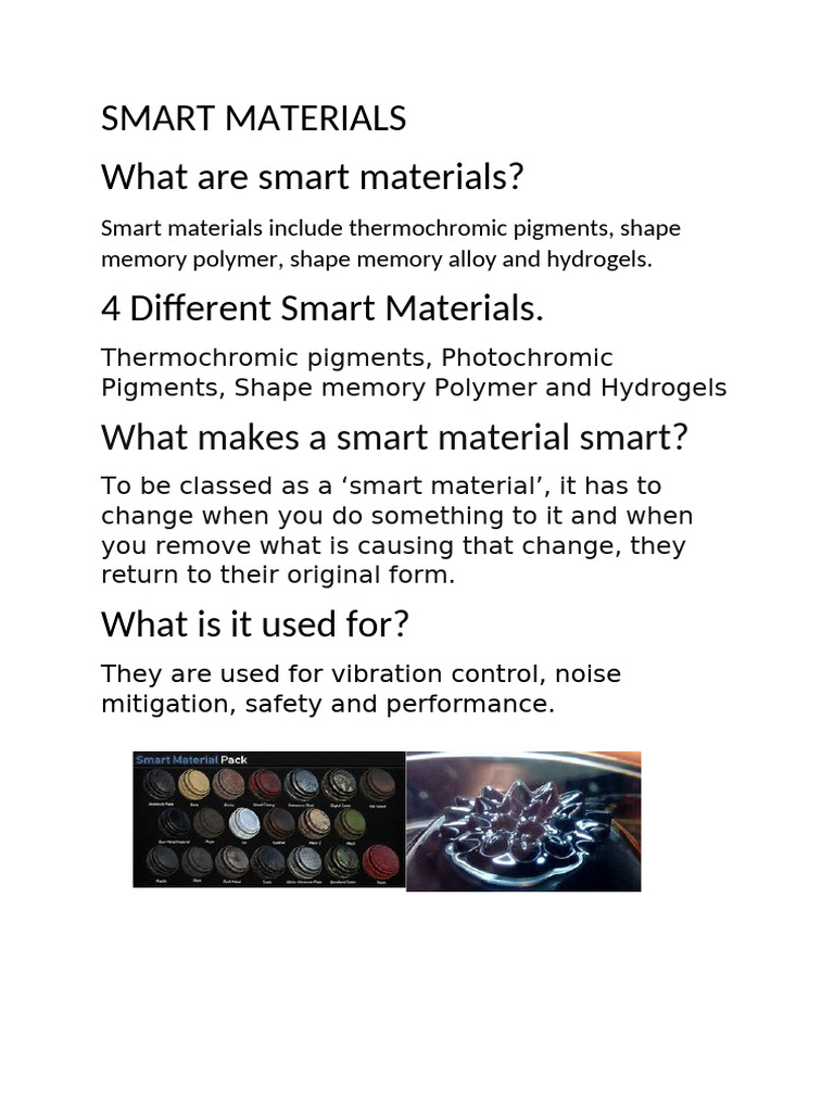 Overview of Smart Materials and Uses | PDF