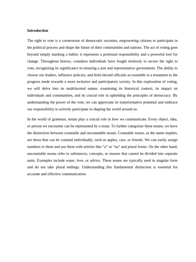 Importance Of Voting Pdf Voting Noun
