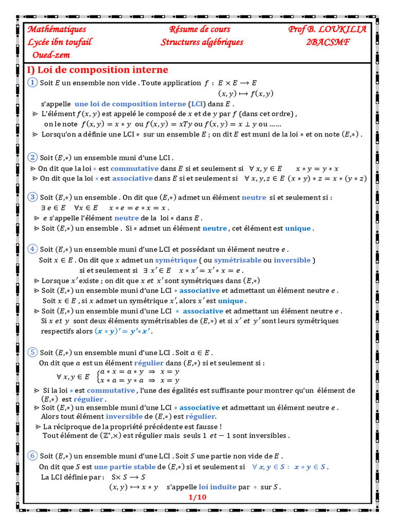 Résumé des Structures Algébriques | PDF | Corps commutatif | Anneau ...