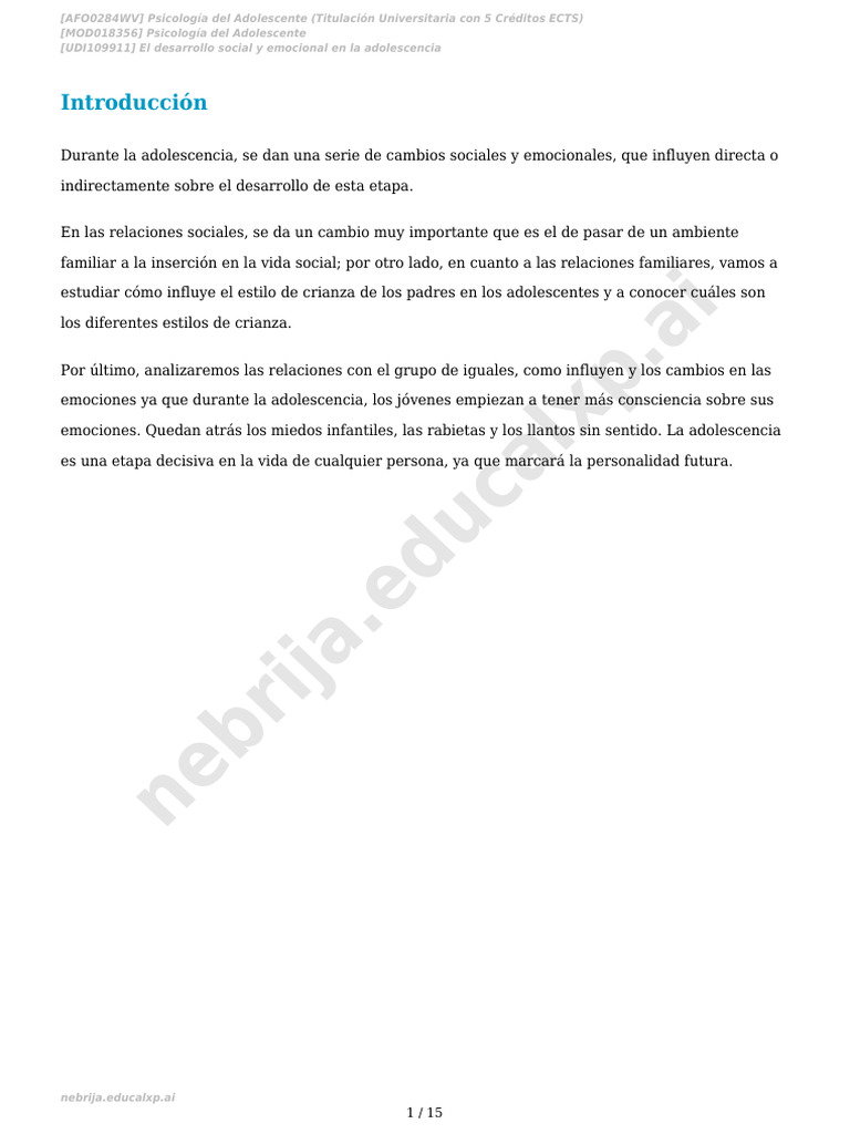 Desarrollo social y emocional en adolescentes | PDF | Las emociones ...