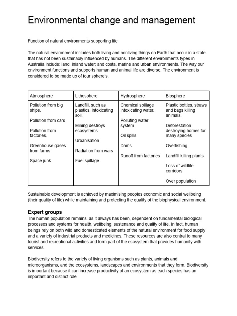 Environmental Change and Ecosystem Management | PDF | Cost Of Living ...